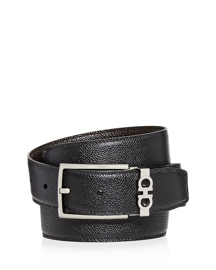 Shop Ferragamo Salvatore  Men's Gancini Keeper Reversible Leather Belt In Black/brown