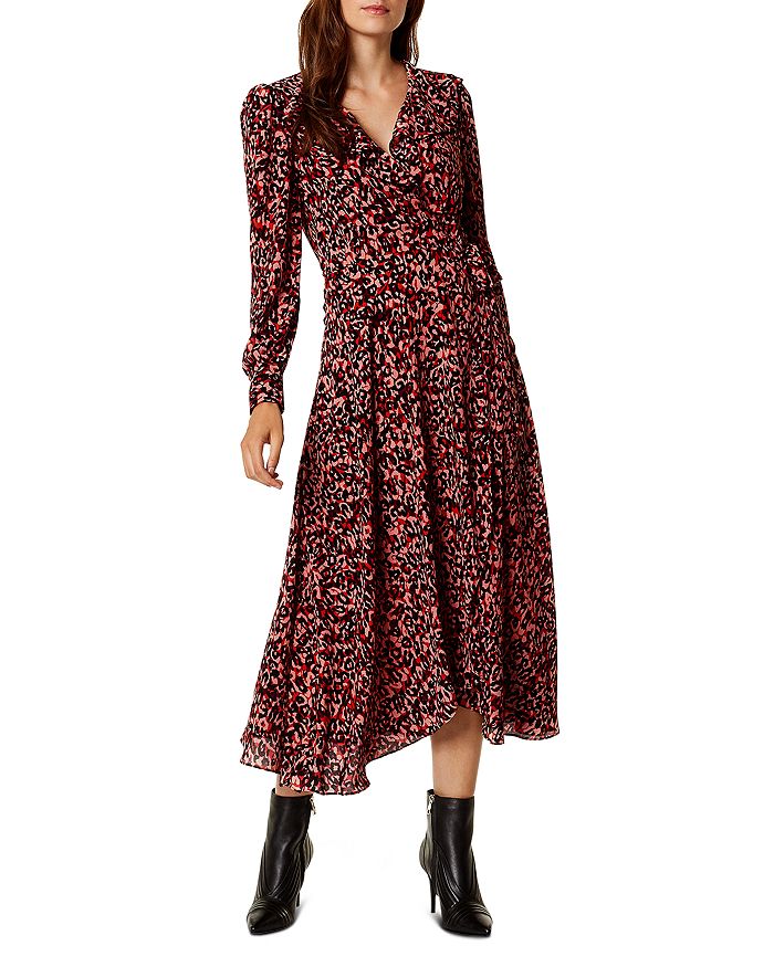 knee length dresses for ladies Sparkle Leopard Print Lace Trim Midi Dress Coffee / S main image 0