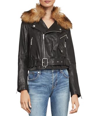 Bcbg leather shop jacket with fur