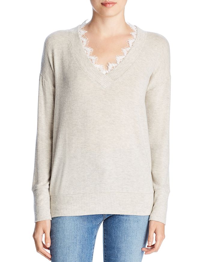 Three Dots Lace Trim Sweater | Bloomingdale's