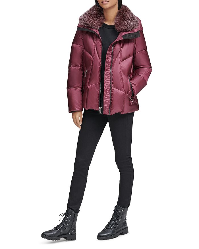Shop Andrew Marc Naya Fox Fur Trim Short Down Coat In Merlot