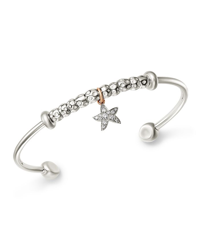 Dodo Sterling Silver Starfish Charm Diamond Cuff In White/silver