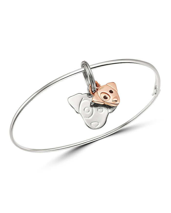 Dodo Sterling Silver Jack Russell Charm Bangle Bracelet In Rose Gold/silver