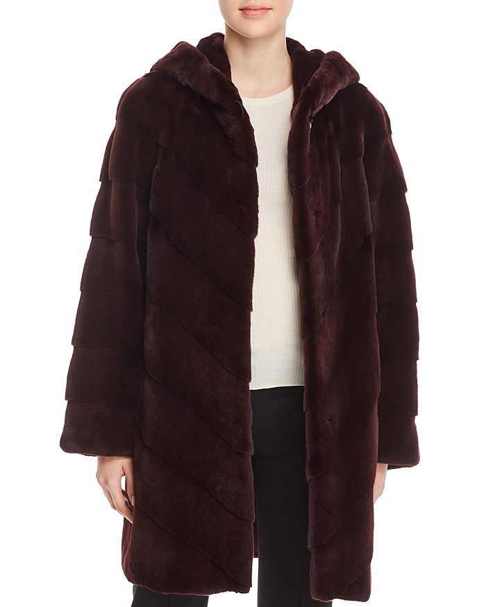 Maximilian Furs Hooded Plucked Mink Fur Coat - 100% Exclusive In Wine