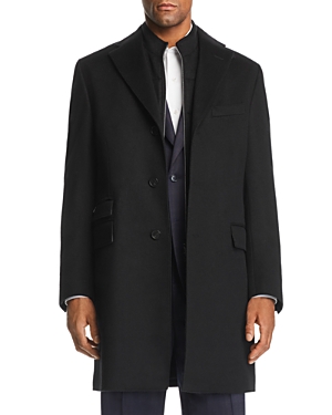 Corneliani Id Wool Topcoat With Zip-out Bib In Black