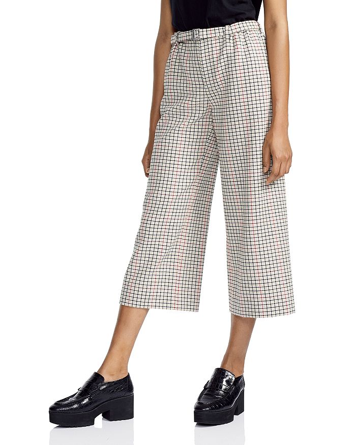 Maje Poldi Plaid Wide Leg Cropped Pants Bloomingdale s