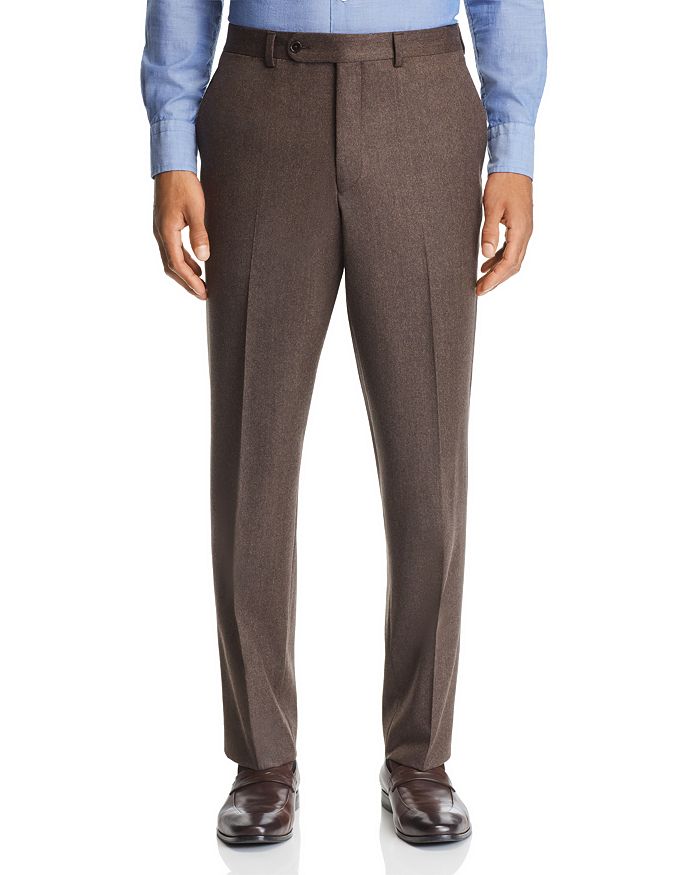 Jack Victor Flannel Regular Fit Wool Dress Pants In Brown