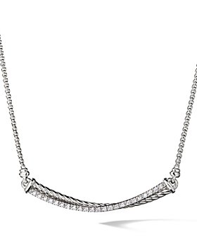 David Yurman - Crossover Bar Necklace with Diamonds in Sterling Silver