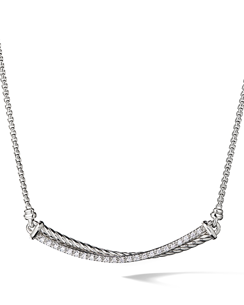 David Yurman Crossover Bar Necklace with Diamonds in Sterling Silver