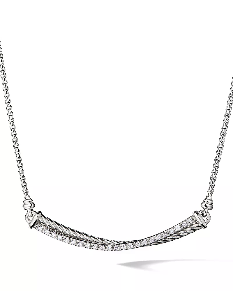 David Yurman Crossover Bar Necklace with Diamonds in Sterling Silver