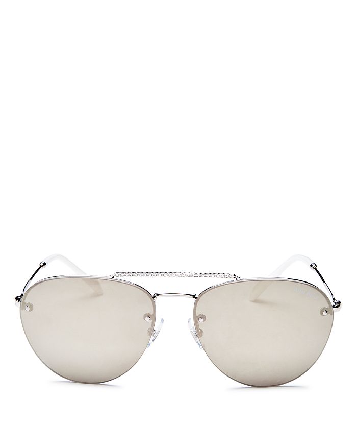 Miu Miu Women's Mirrored Brow Bar Aviator Sunglasses, 59mm In Silver/light Brown Gold