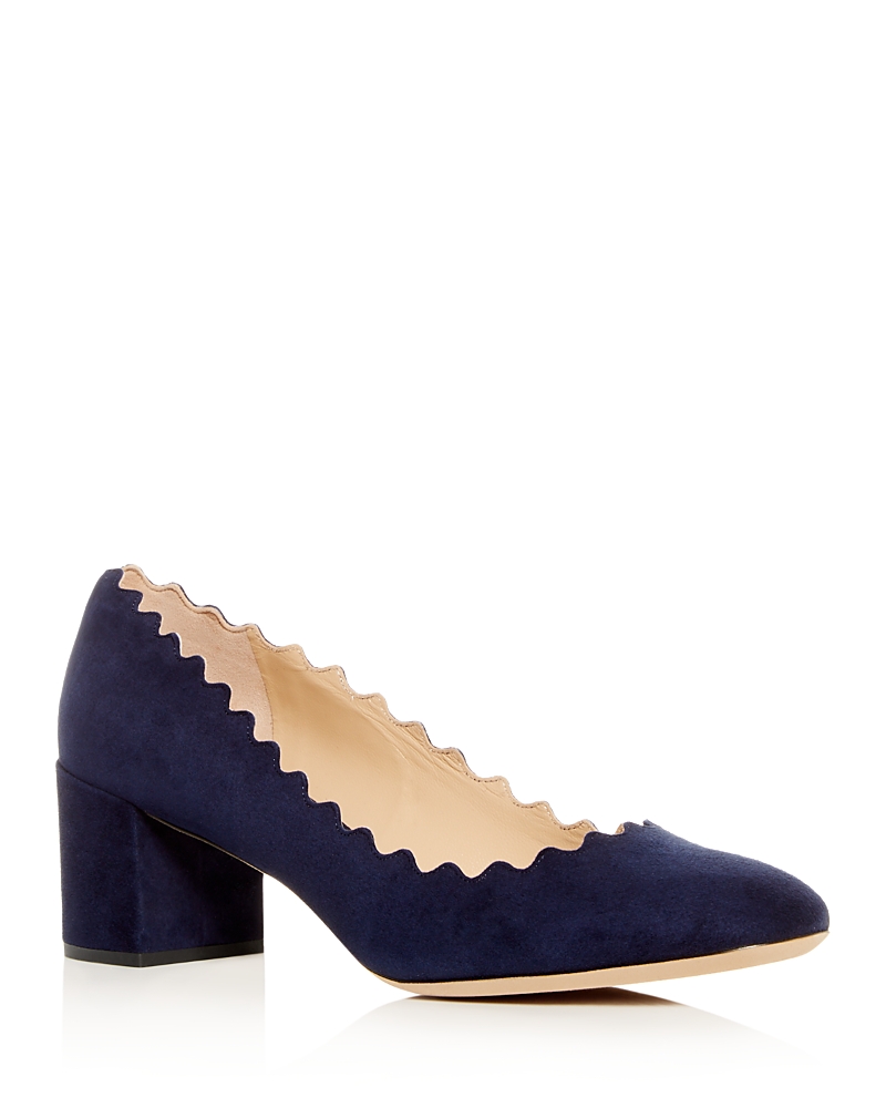 Chloe Women's Lauren Scalloped Block Heel Pumps