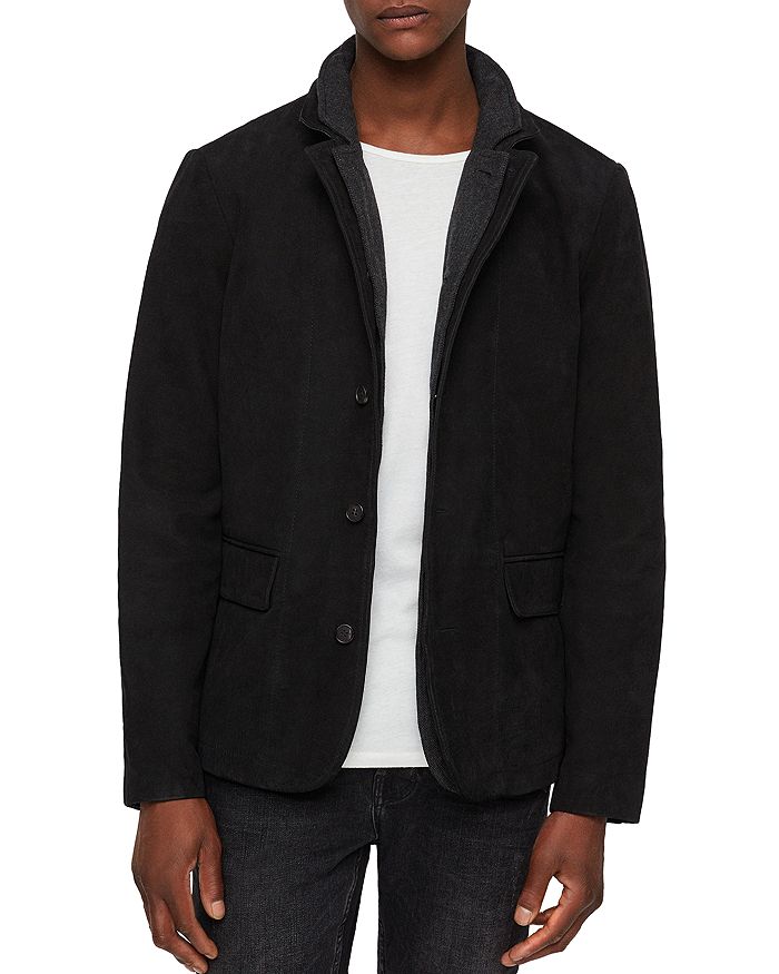 ALLSAINTS SURVEY CLASSIC FIT LAYERED-COLLAR LEATHER BLAZER,ML010P