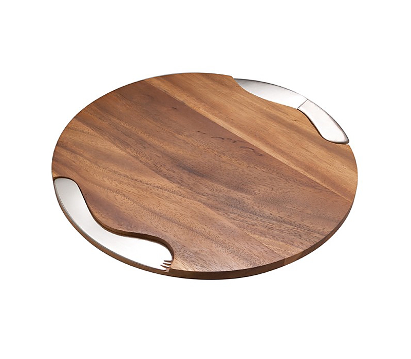 Nambe Cheese Block With Knife & Spreader In Acacia