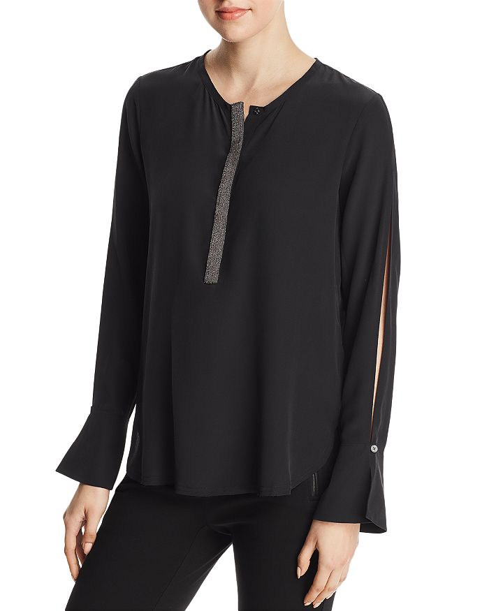 Go By Go Silk Split Sleeve Blouse In Washed Black