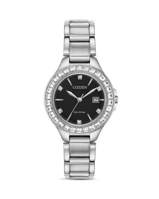 eco-drive womens silhouette crystal stainless ste