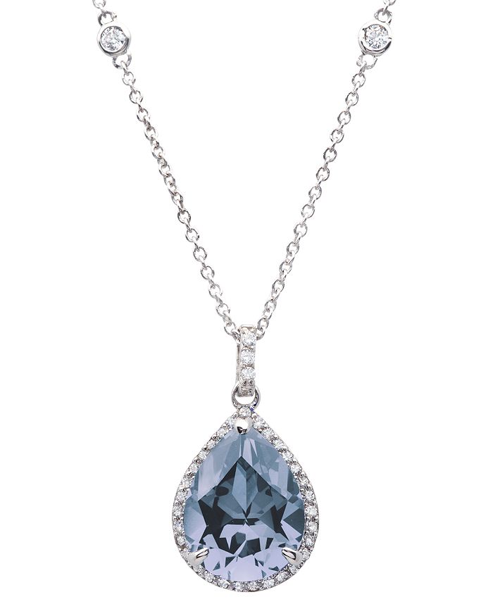 Crislu Aqua Pendant Necklace In Platinum-plated Sterling Silver, 16 In Blue/silver