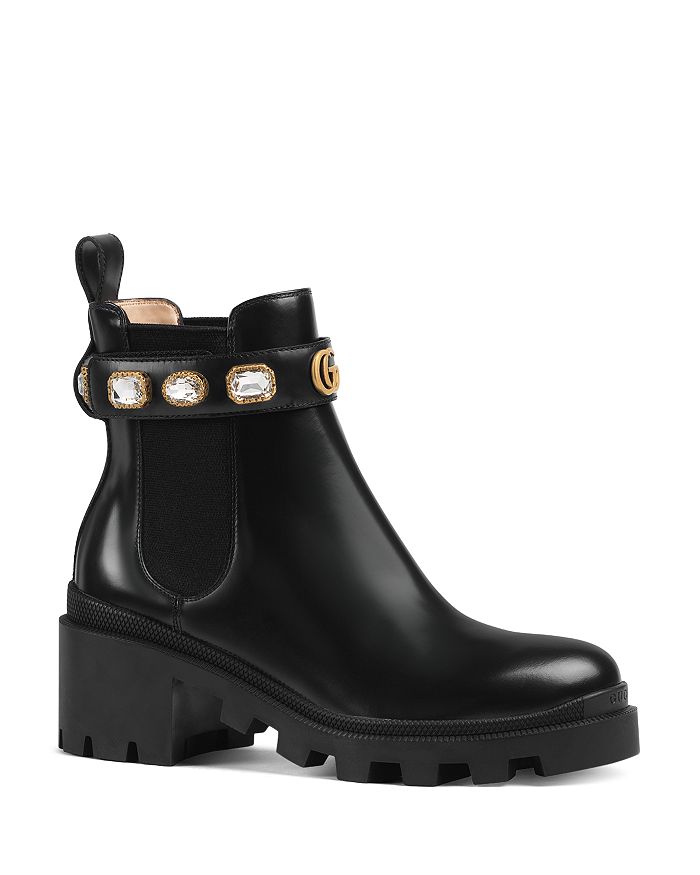 Gucci Women&#39;s Trip Leather Ankle Boots with Crystal Belt | Bloomingdale&#39;s
