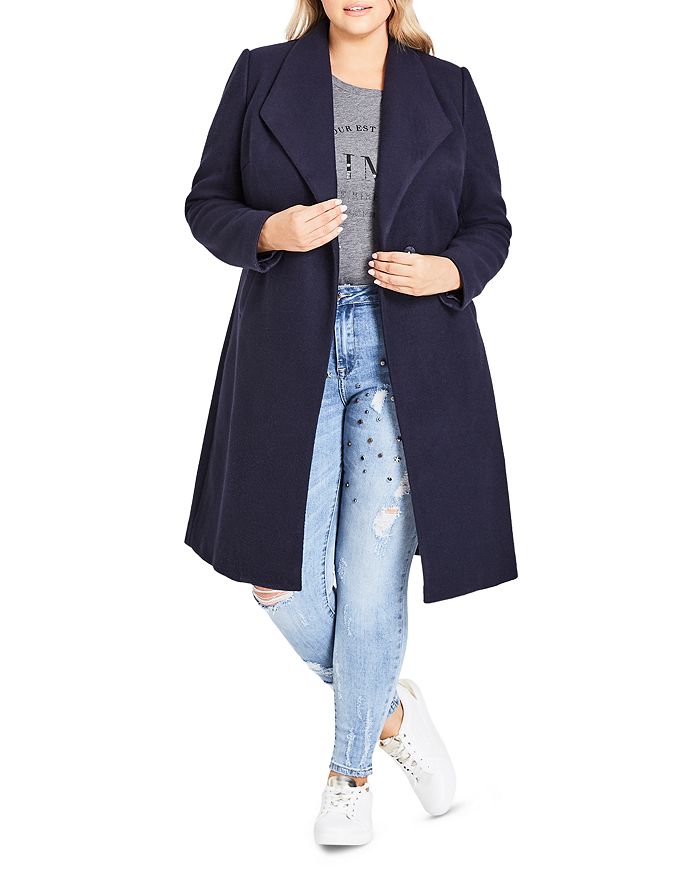 City Chic Plus Mid Length Coat In French Navy