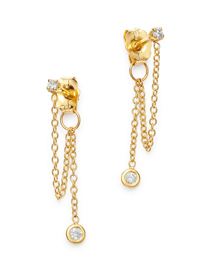 Zoë Chicco 14k Yellow Gold Diamond Drop Earrings With Chain In White/gold
