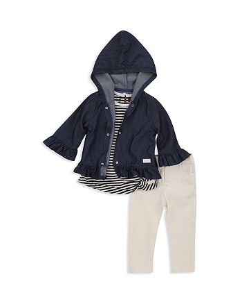 7 For All Mankind Girls' Ruffled Denim Jacket, Striped Tee & Jeans Set ...
