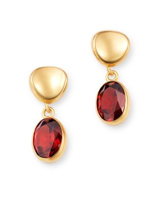 Garnet Oval Drop Earrings in 14K Yellow Gold 