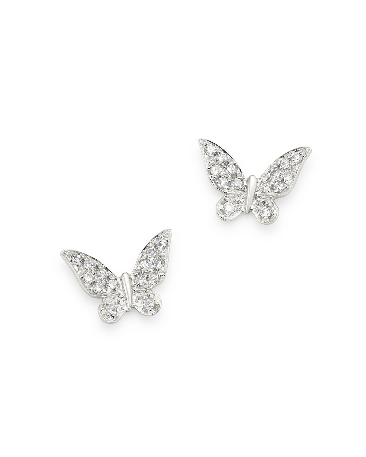 14K White Gold Diamond Butterfly Stud Earrings