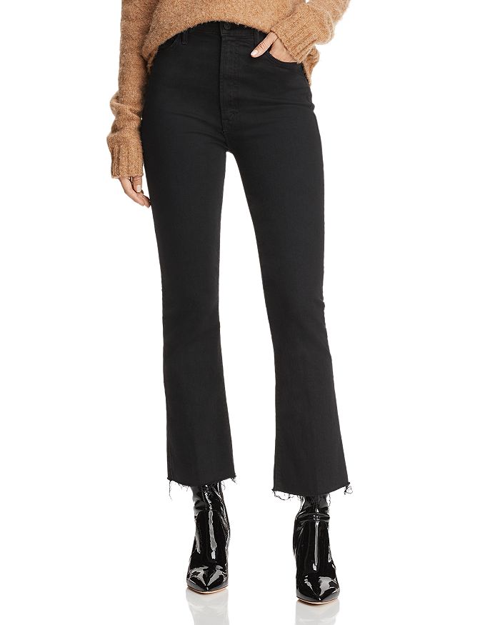 Shop Mother The Hustler High Rise Frayed Flare Leg Ankle Jeans In Not Guilty