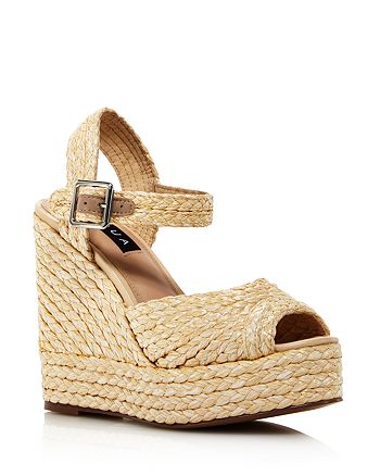 AQUA Rose Rafia Wedge Espadrille Sandals - 100% Exclusive | Bloomingdale's
