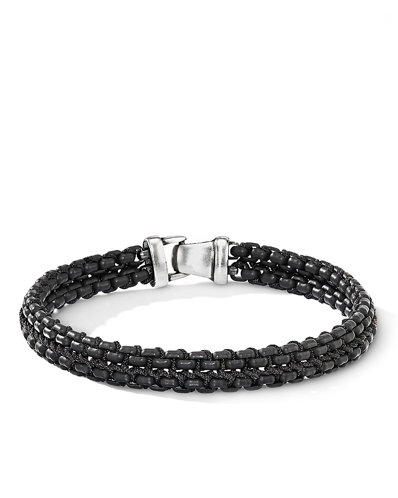 David Yurman Men's Woven Box Chain Bracelet in Sterling Silver with Black Stainless Steel and Black Nylon, 10mm