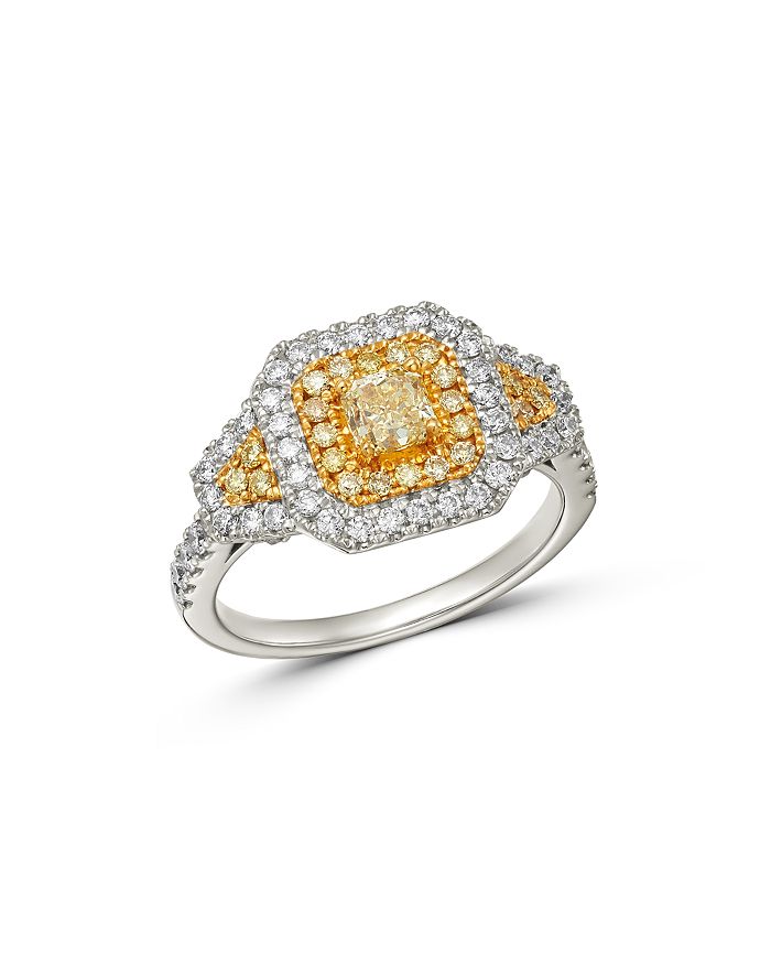 Bloomingdale's Radiant-cut Yellow & White Diamond Statement Ring In 18k White & Yellow Gold - 100% Exclusive In Yellow/white