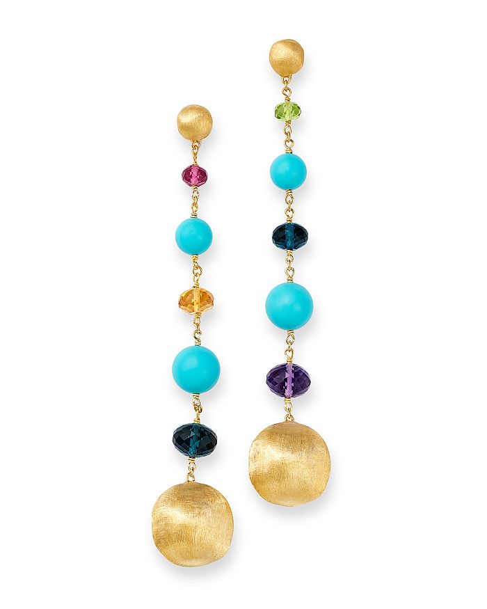 Marco Bicego 18k Yellow Gold Gemstone & Turquoise Long Drop Earrings In Multi/gold
