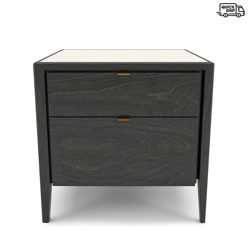 Huppe Winston 2-drawer Night Table In Blackened Birch/ Cream Acid Etched Glass
