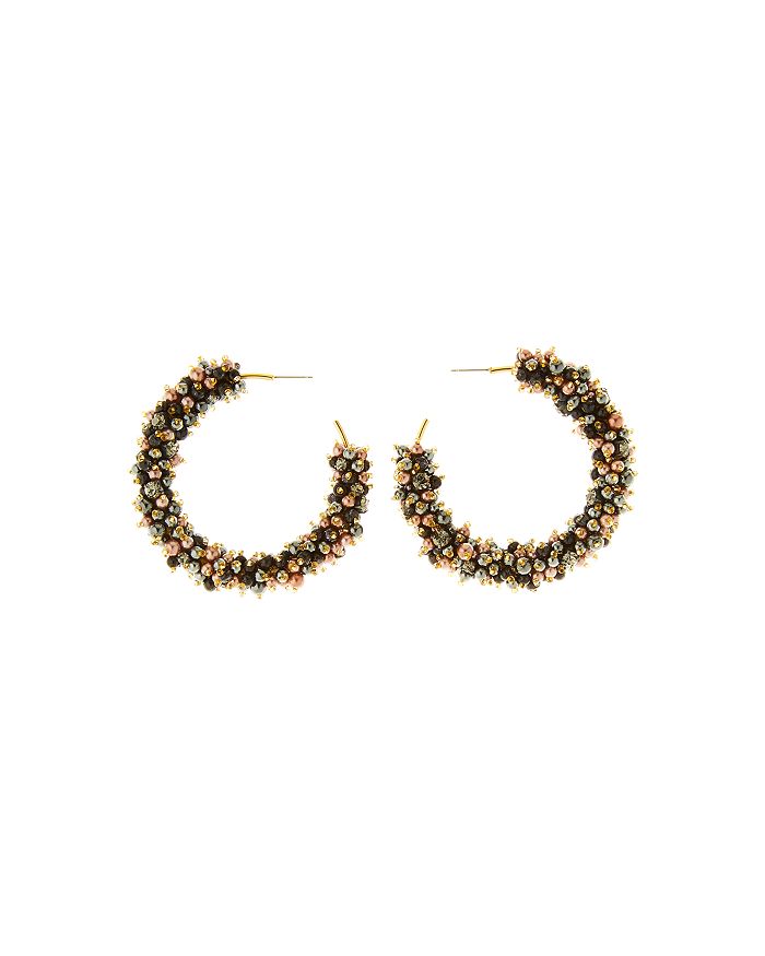 Oscar De La Renta Beaded Hoop Earrings In Black/gold