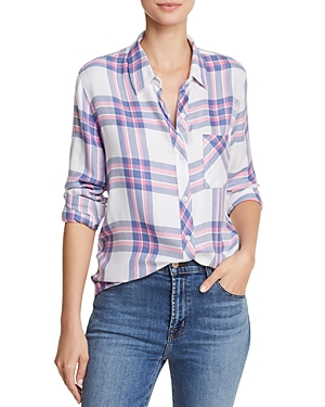 Rails Hunter Button Down Top In White Sky Pink