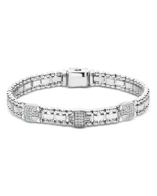 Sterling Silver Caviar Spark Diamond Link Bracelet