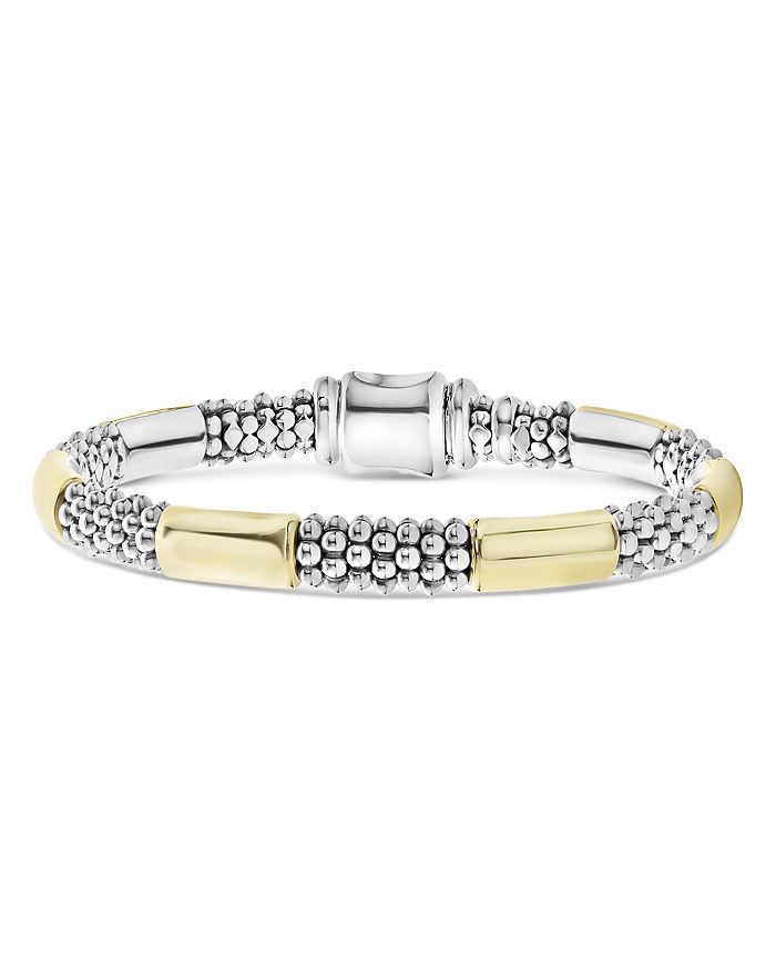 Shop Lagos 18k Yellow Gold & Sterling Silver High Bar Station Bangle Bracelet In Gold/silver