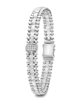 Sterling Silver Caviar Spark Pav&eacute; Diamond Link Bracelet