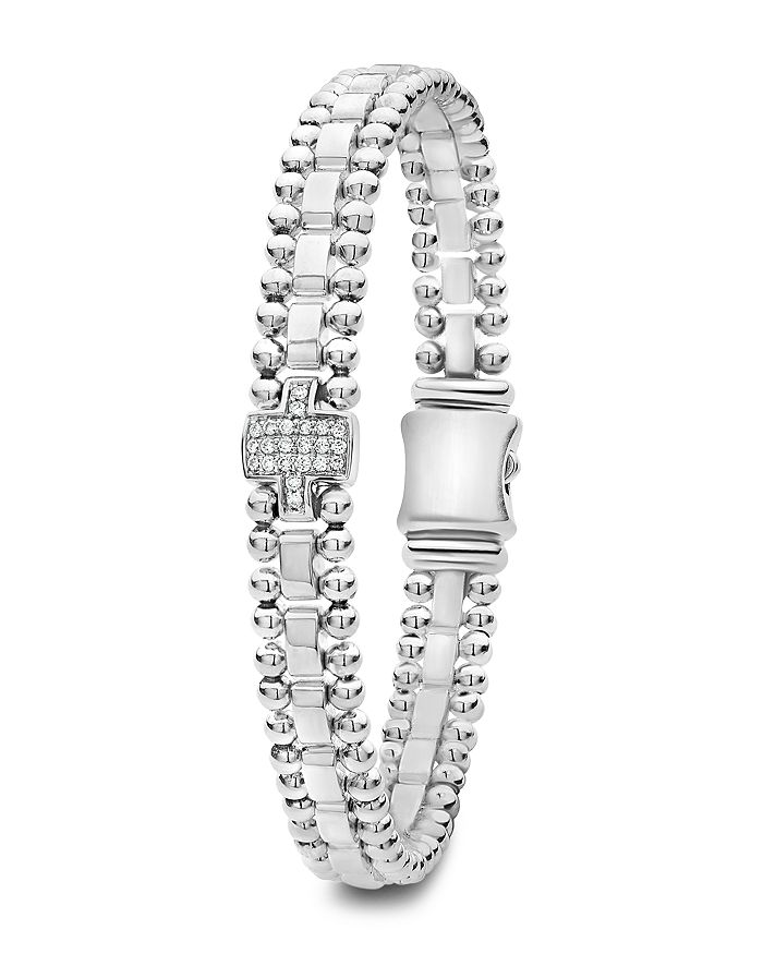 Shop Lagos Sterling Silver Caviar Spark Pave Diamond Link Bracelet In White/silver