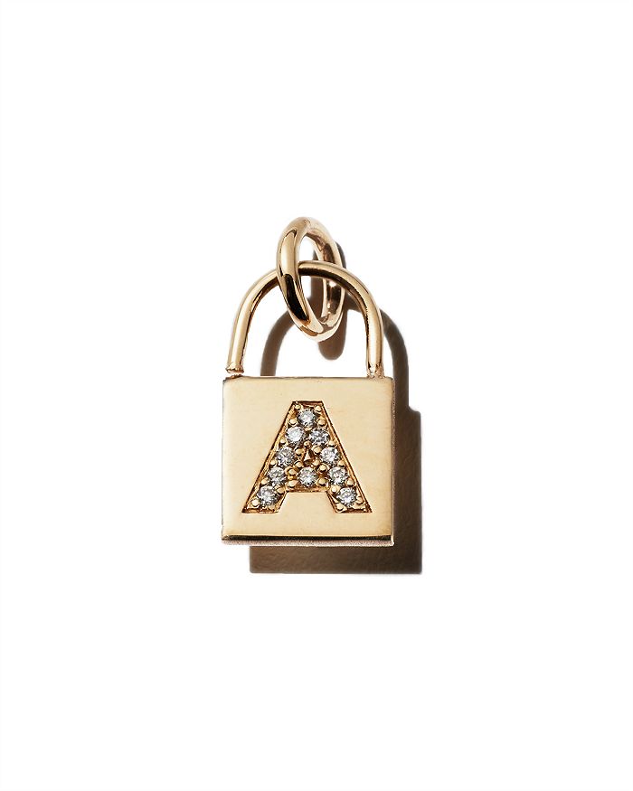 Zoë Chicco 14k Yellow Gold Initial Padlock Charm With Diamonds In A/gold