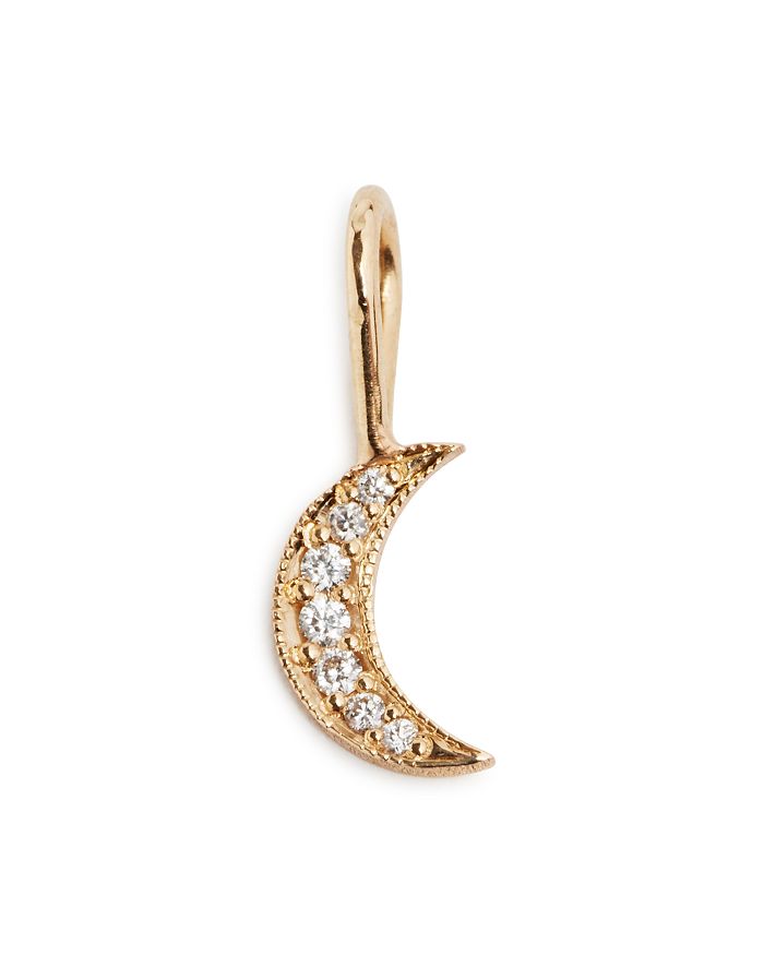 Zoë Chicco 14k Yellow Gold Pave Diamond Midi Bitty Crescent Moon Charm In White/gold