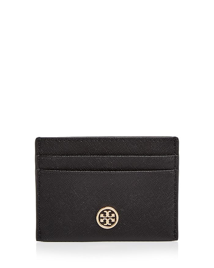 Tory Burch Robinson Leather Card Case In Black/gold | ModeSens