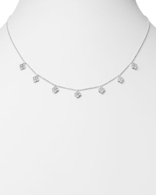 Diamond Clover Station Necklace in 14K White Gold, 1.0 tcw 