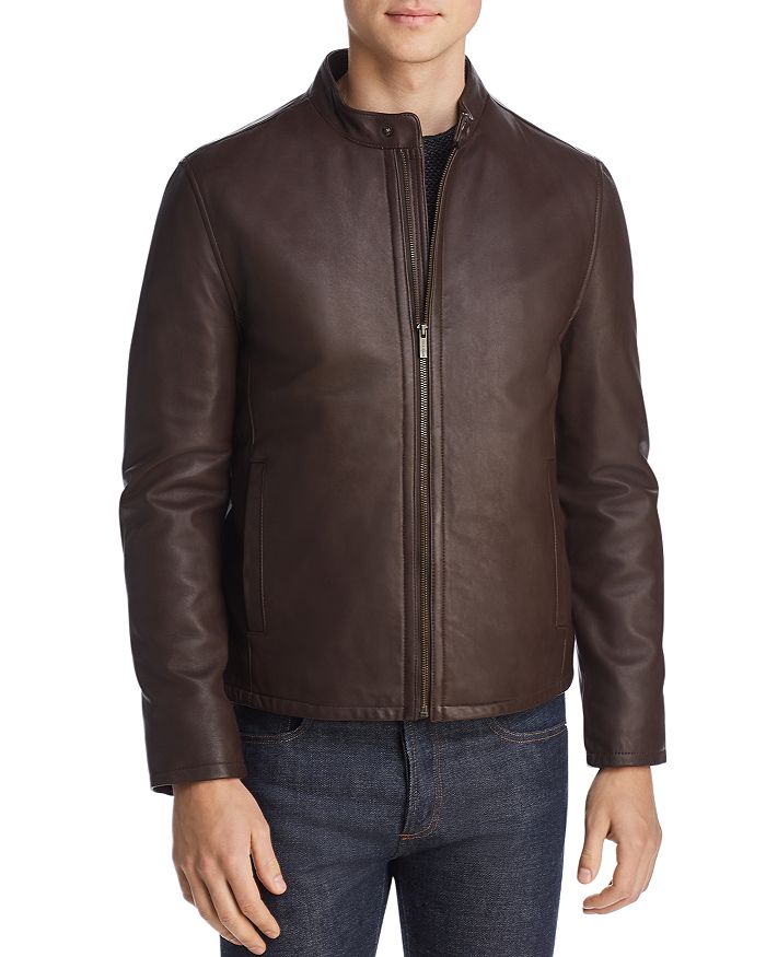 COLE HAAN ZIP-FRONT LEATHER JACKET,536A2470