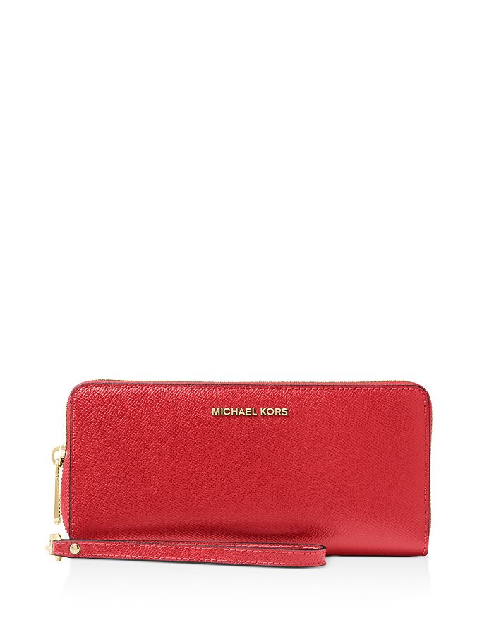 Michael Michael Kors Wallet - Jet Set Travel Continental Saffiano In Bright Red/gold