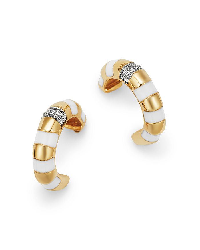 Adina Reyter 14k Yellow Gold Pave Diamond Striped Huggie Hoop Earrings In White/gold