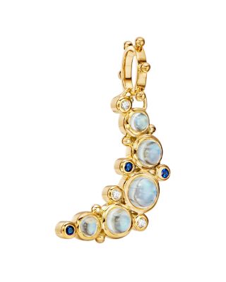 Temple St. Clair - 18K Yellow Gold Celestial Diamond, Blue Moonstone & Blue Sapphire Crescent Moon Pendant