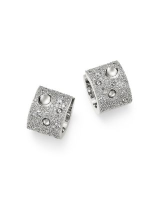 Roberto Coin - 18K White Gold Pois Moi Luna Pav&eacute; Diamond Hoop Earrings