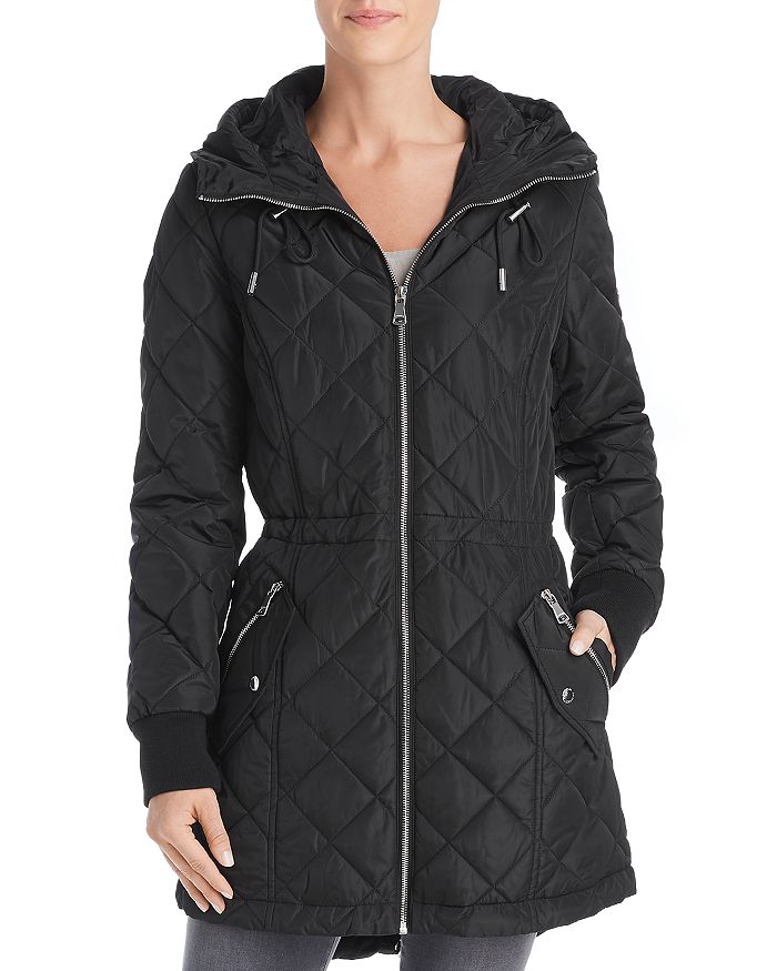 Calvin Klein Hooded Diamond-quilted Jacket In Black