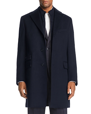 Corneliani Id Wool Topcoat With Zip-out Bib In Navy